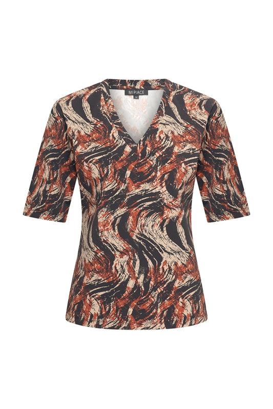 Mi piace T Shirt V Neck Swirly Print Caramel