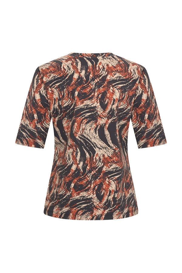 Mi piace T Shirt V Neck Swirly Print Caramel