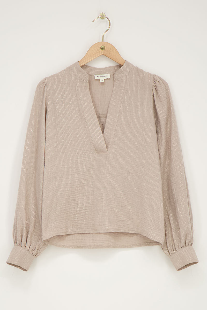 My Jewellery Mousseline blouse met glitter streep Beige