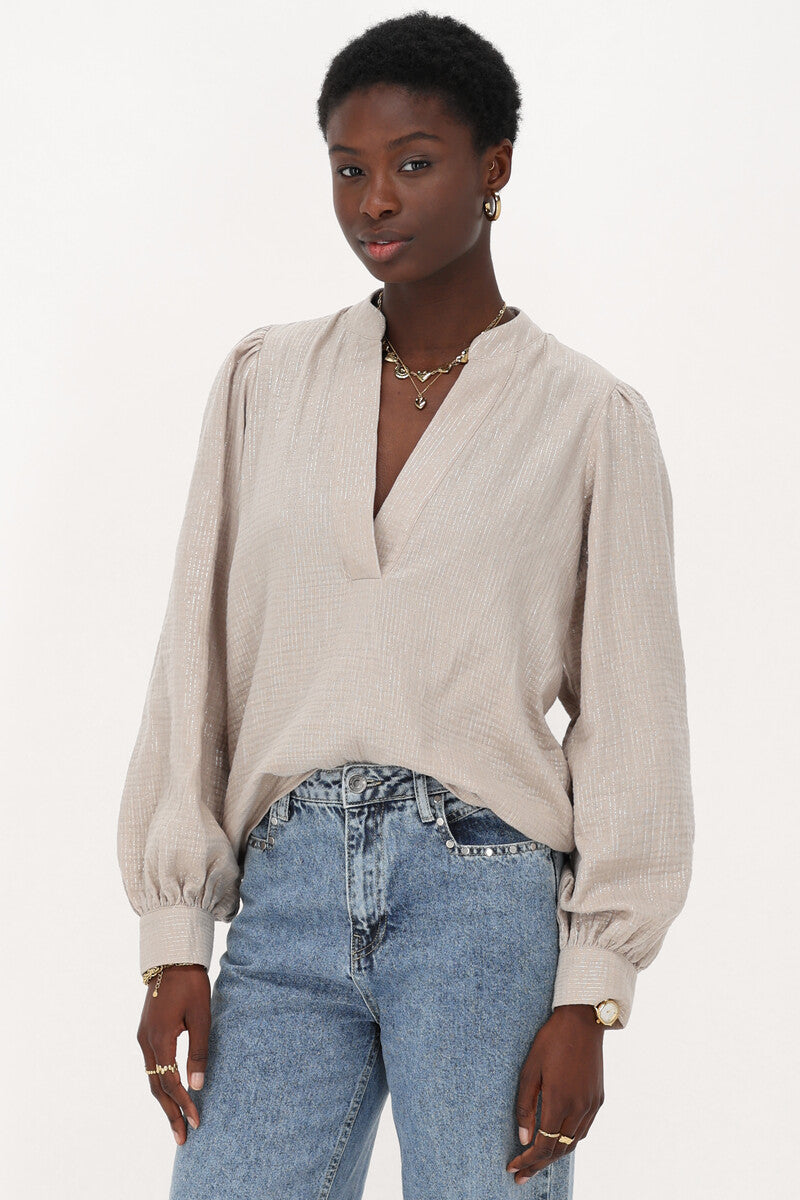 My Jewellery Mousseline blouse met glitter streep Beige