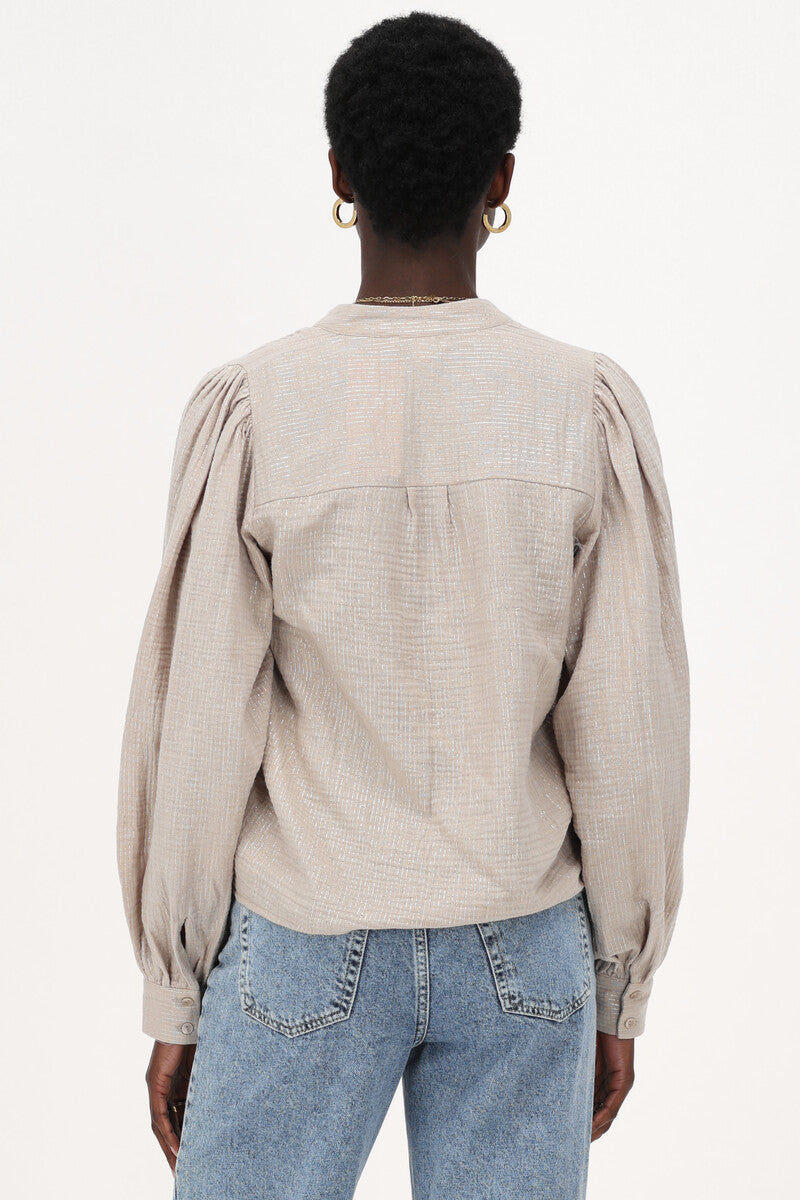 My Jewellery Mousseline blouse met glitter streep Beige
