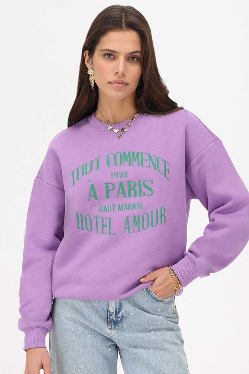 My jewellery sweater "Hotel amour" blauw Lila