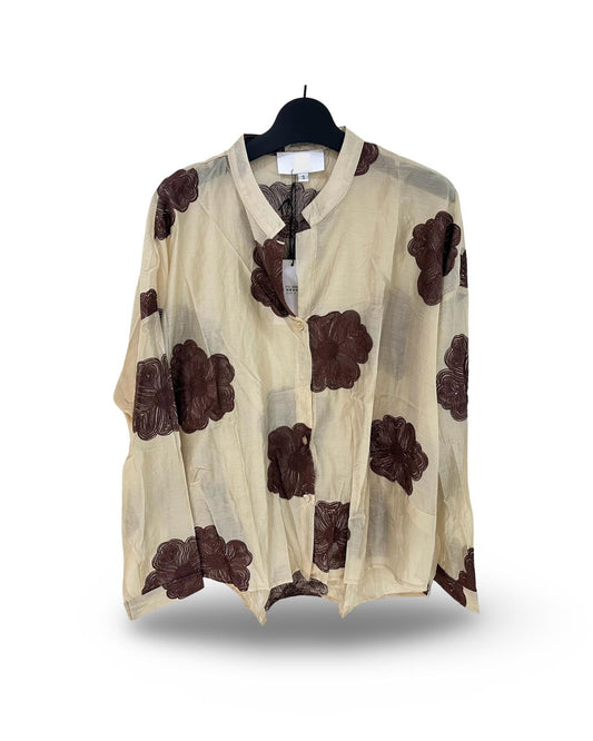 Oversized luchtige blouse met bloem print Beige