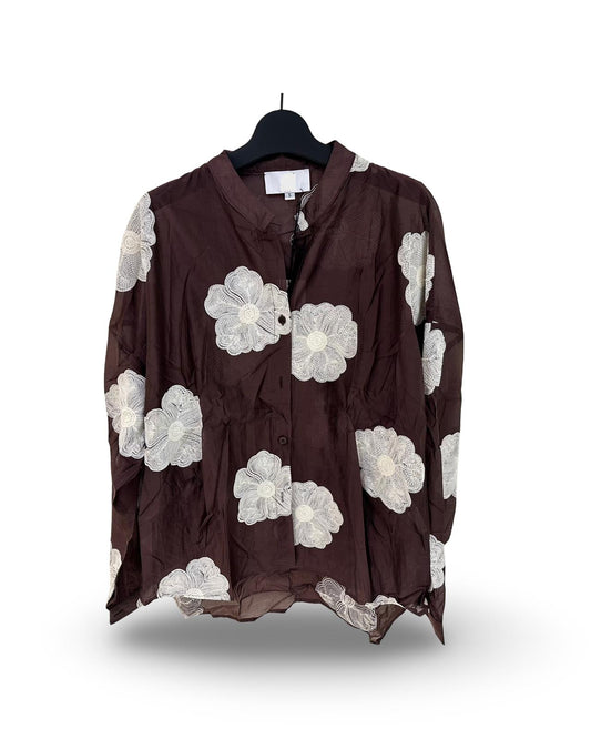 Oversized luchtige blouse met bloem print Bruin