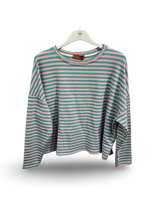 Oversizedt-shirtmetrondehalsenstrepenRoze_groen__1