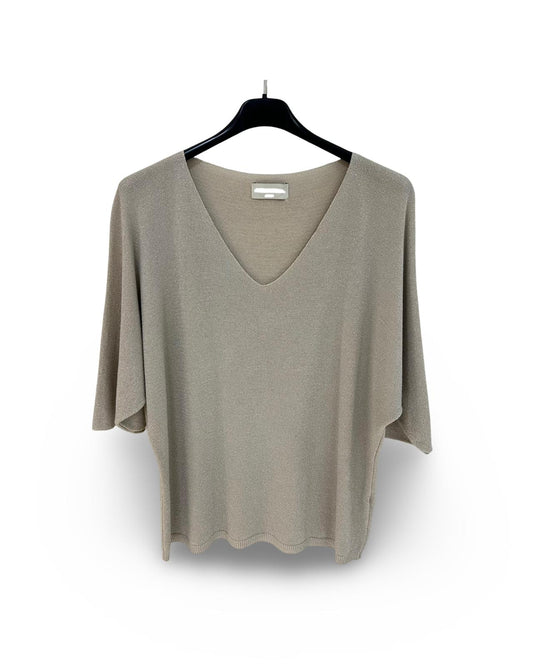 Oversized v hals trui met lurex details Beige