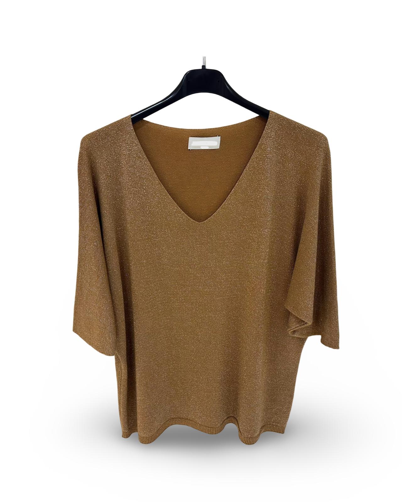 Oversized v hals trui met lurex details Camel