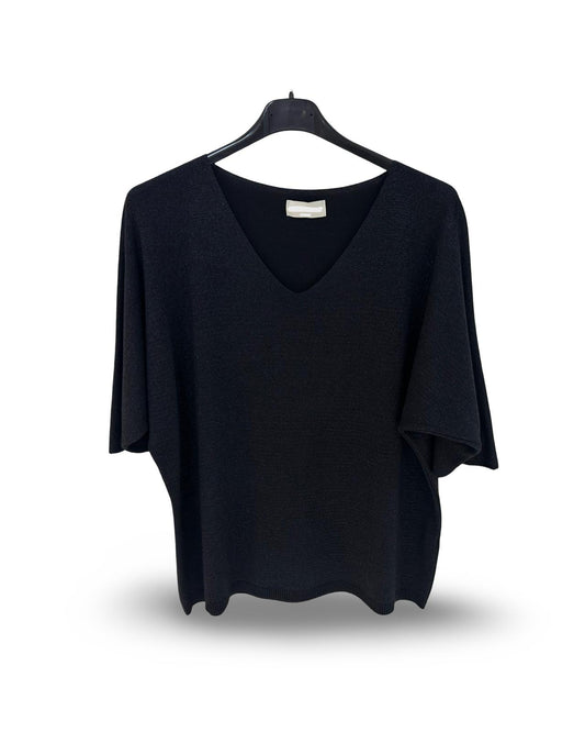 Oversized v hals trui met lurex details Zwart