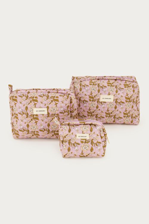 Paarse toilettas set met bloemenprint
