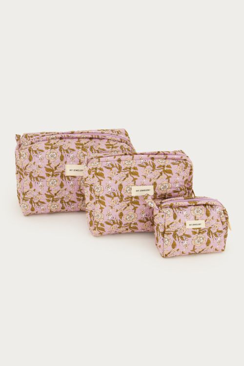 Paarse toilettas set met bloemenprint