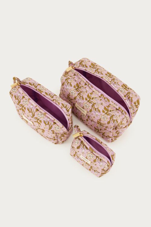 Paarse toilettas set met bloemenprint