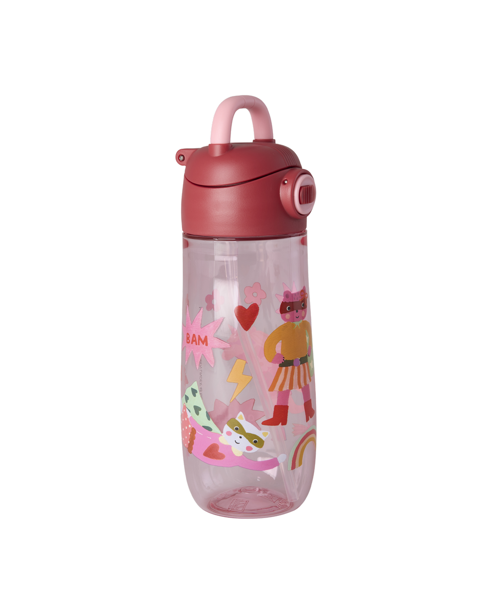 PlasticKidsDrinkingBottlewithsuperheroprintpink__1