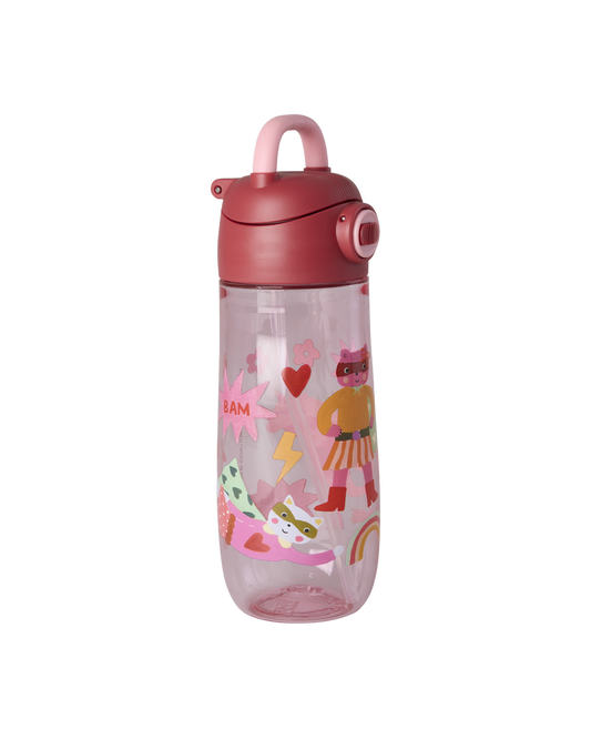 PlasticKidsDrinkingBottlewithsuperheroprintpink__1