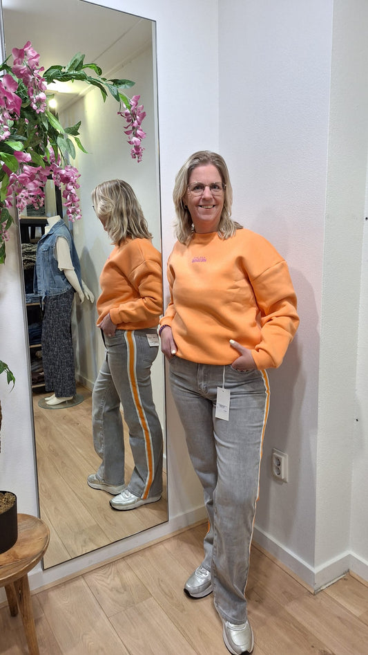 Queen of hearts jeans oranje streep Grijs