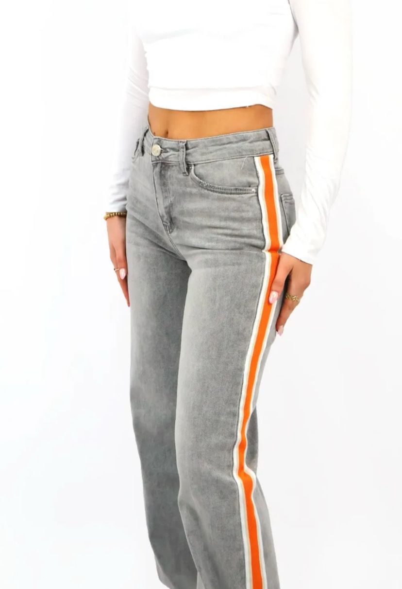 Queen of hearts jeans oranje streep Grijs