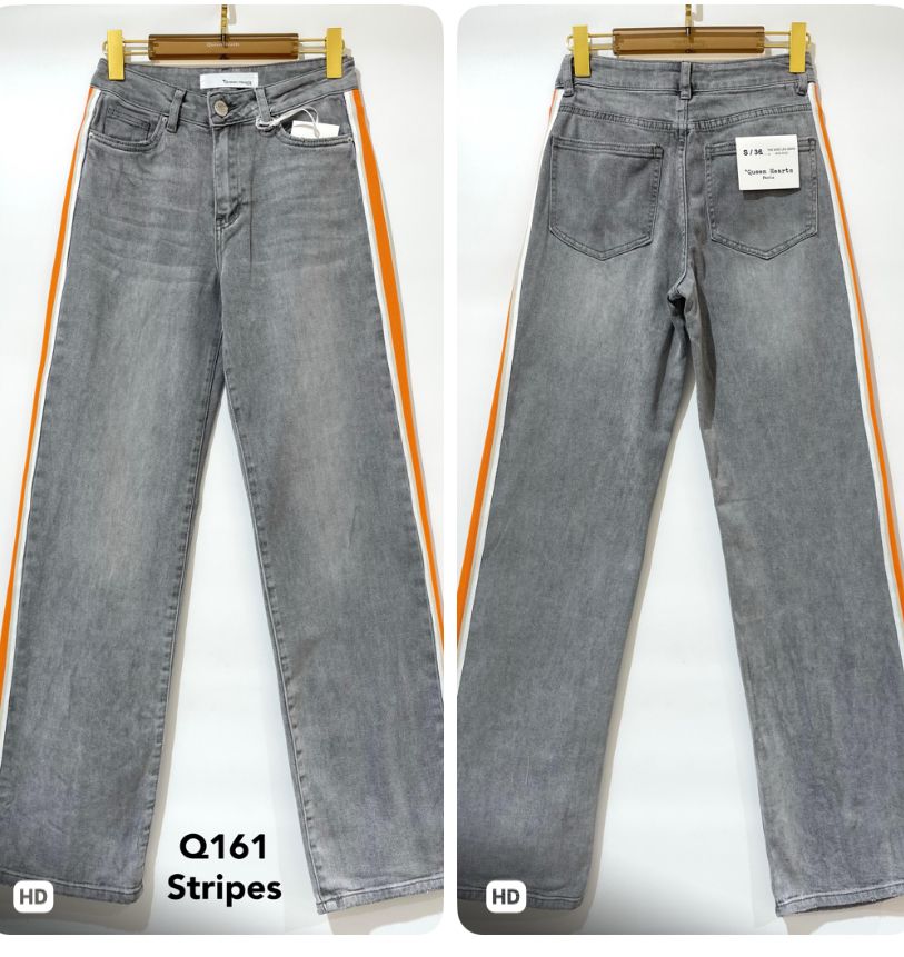 Queen of hearts jeans oranje streep Grijs