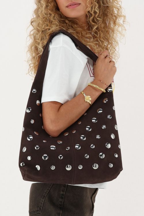 Shoulder bag big studs brown