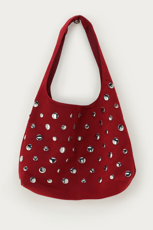 Shoulder bag big studs donkerrood