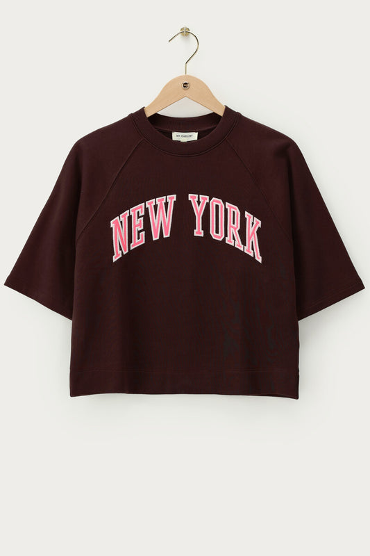 Sweater met korte mouwen "New York" Bruin
