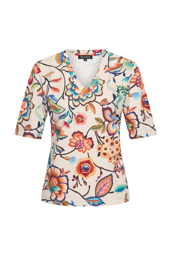TShirtVNeckEmbroideredBloomPrintMulticolour__1