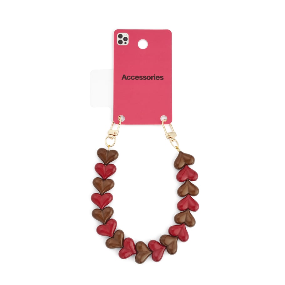 Telefoonkoord hartjes Bruin/rood