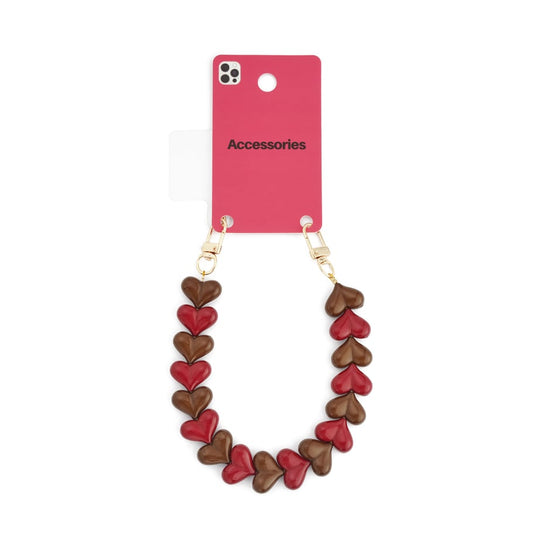 Telefoonkoord hartjes Bruin/rood