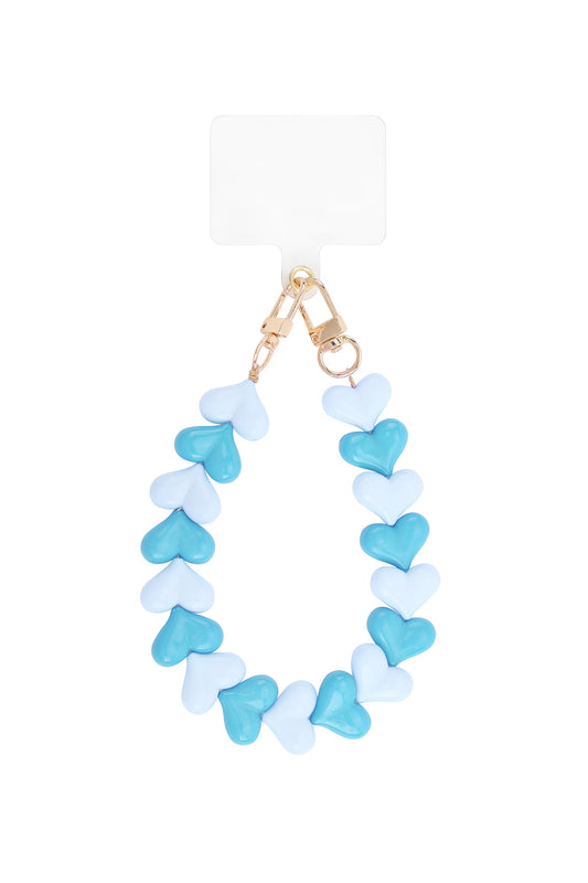 Telefoonkoord hartjes Lichtblauw/blauw