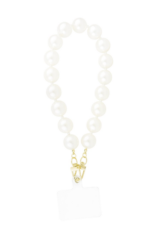 Telefoon cord chic big pearls white