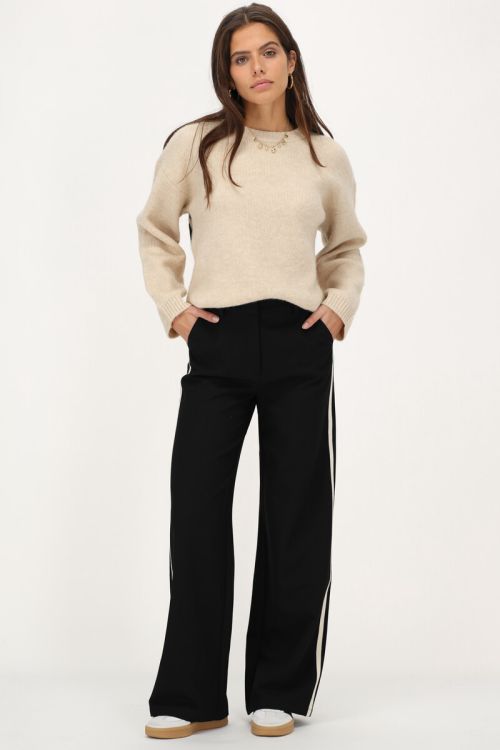 Wide leg pantalon met witte streep Zwart