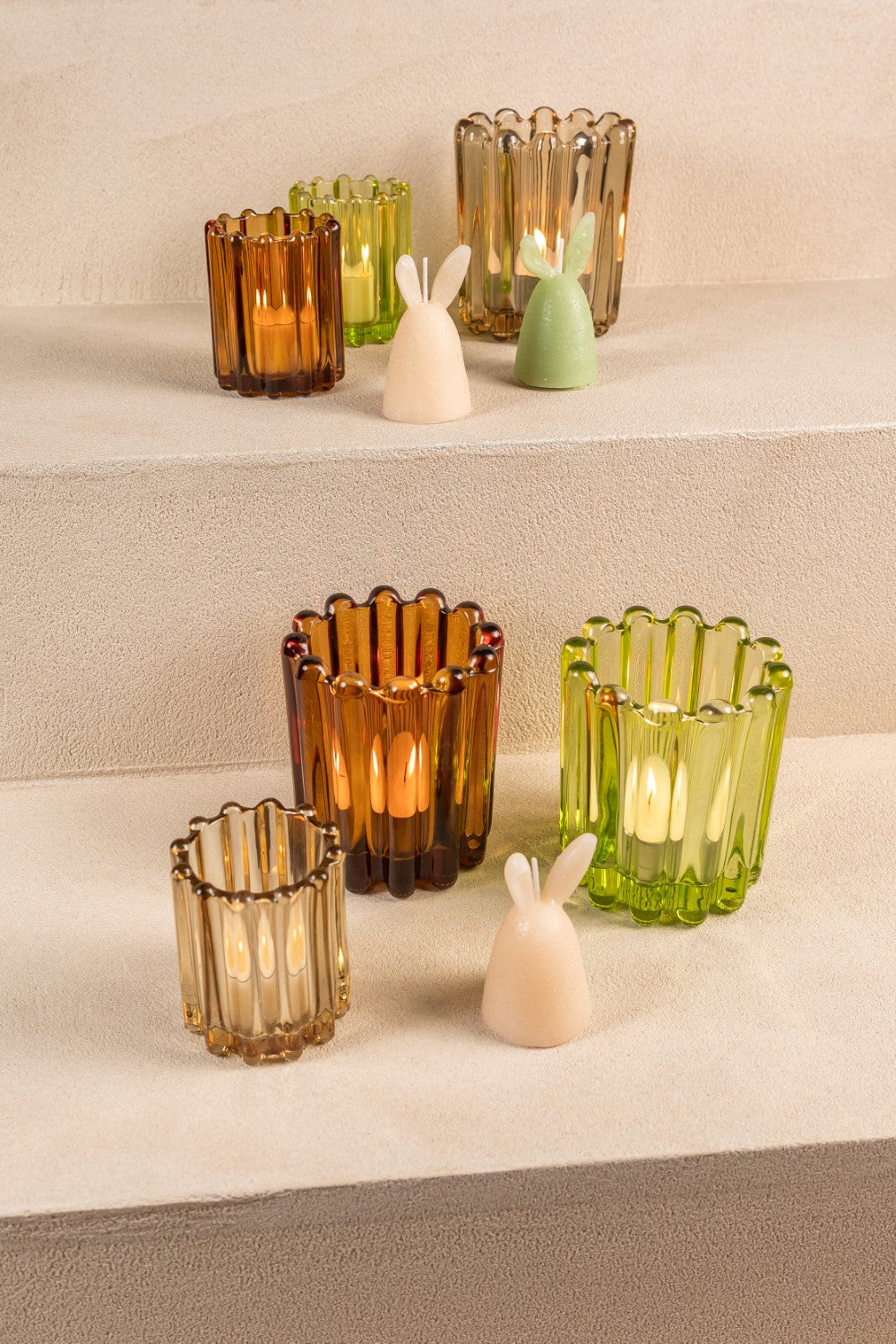 Windlicht glas Evie L Beige