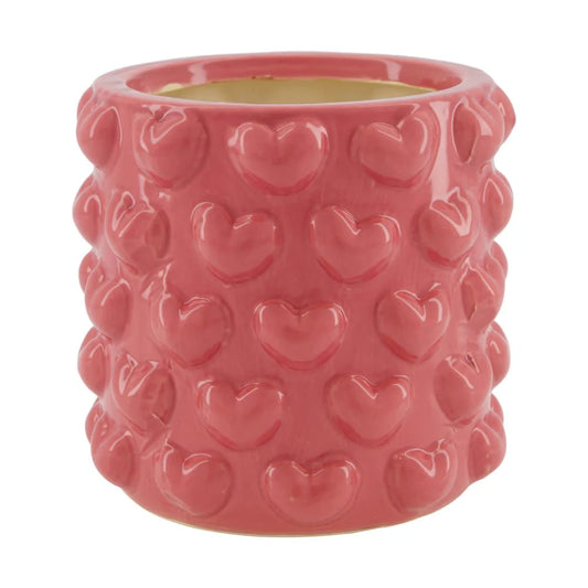 Planter hearts ceramic 18x18x17cm fuchsia