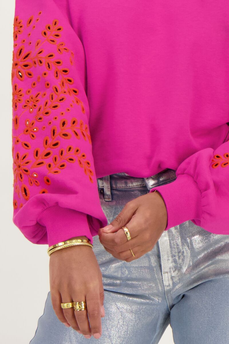 My jewellery sweater met embroidery roze Roze